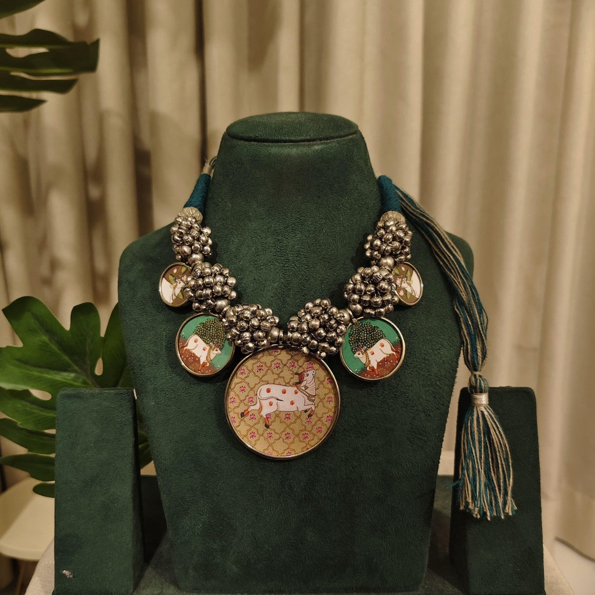 Tribal Tales Handcrafted Pichwai Miniature Art Necklace with Ghungroo