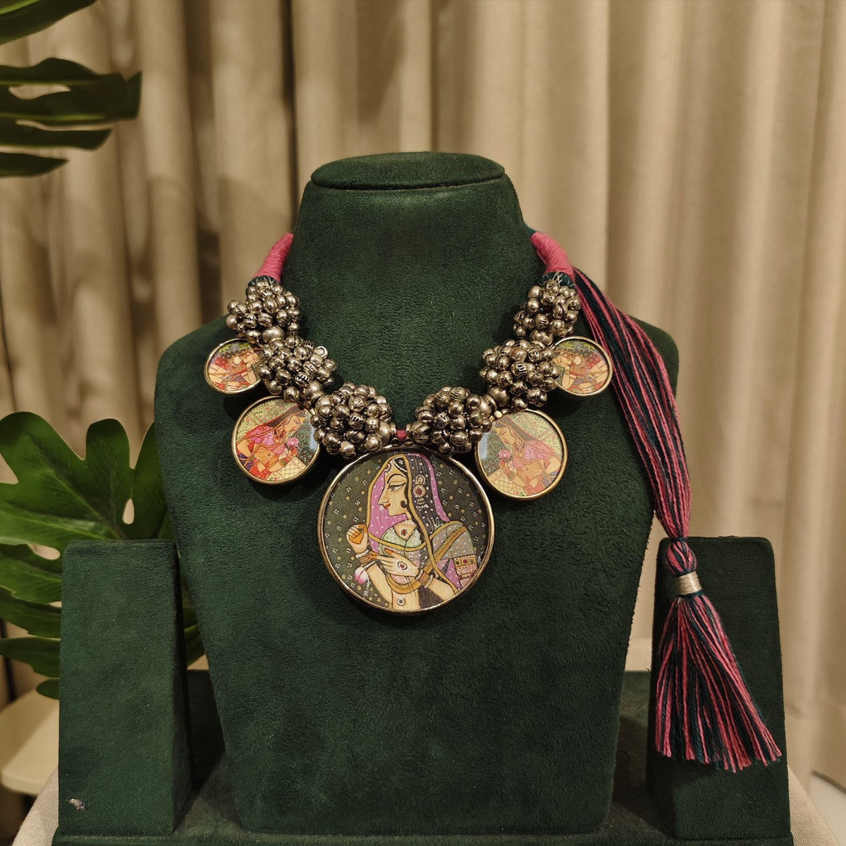 Tribal Tales Handcrafted Pichwai Miniature Art Necklace with Ghungroo