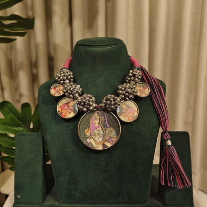 Tribal Tales Handcrafted Pichwai Miniature Art Necklace with Ghungroo