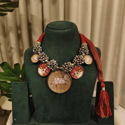 Tribal Tales Handcrafted Pichwai Miniature Art Necklace with Ghungroo