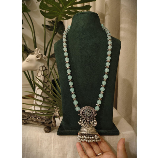 Tribal Tales Mint Green Beads Jhumka Pendant Necklace