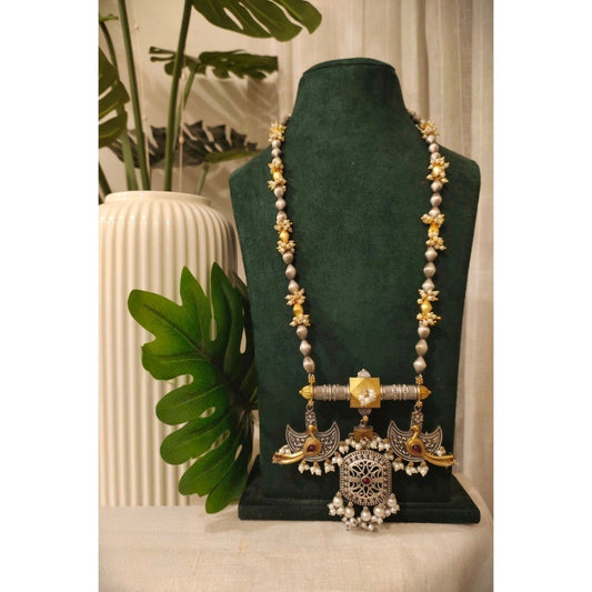 Tribal Tales Dual Tone Pearl Necklace with Fusion Bird Pendant