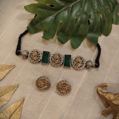 Tribal Tales Floral Oxidized Dual Toned Polish Choker Set