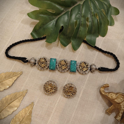 Tribal Tales Floral Oxidized Dual Toned Polish Choker Set