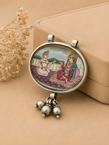 Hastakala Rajputana Handpainted Silver Pendant