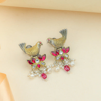 Anokhi Fusion Bird & Lotus Motif Ear Studs