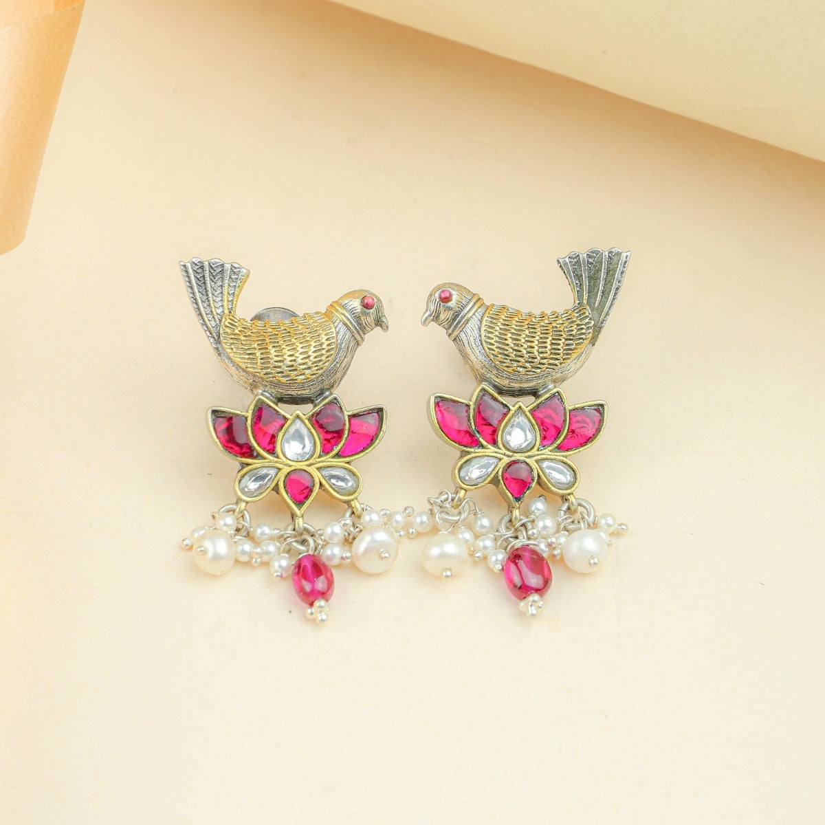 Anokhi Fusion Bird & Lotus Motif Ear Studs