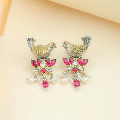 Anokhi Fusion Bird & Lotus Motif Ear Studs