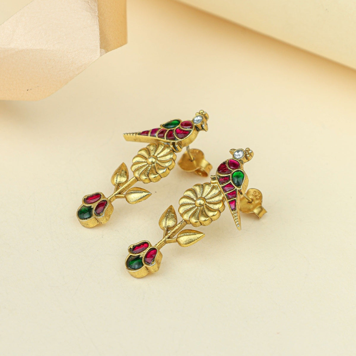 Anokhi Peacock Bagh Earrings – Gold Tone