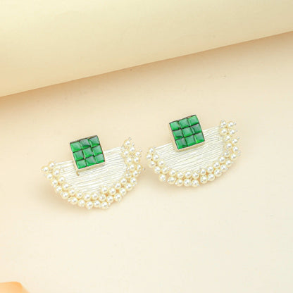 Anokhi Fusion Green Kundan Silver Earrings|925 Silver Earrings