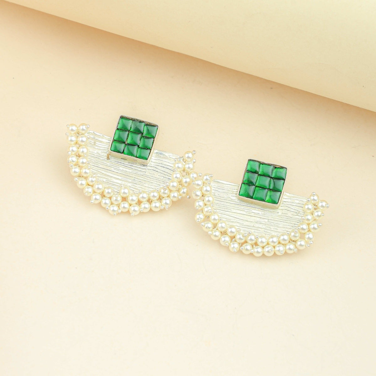 Anokhi Fusion Green Kundan Silver Earrings|925 Silver Earrings