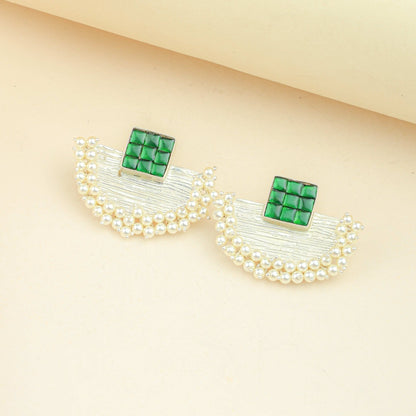 Anokhi Fusion Green Kundan Silver Earrings|925 Silver Earrings
