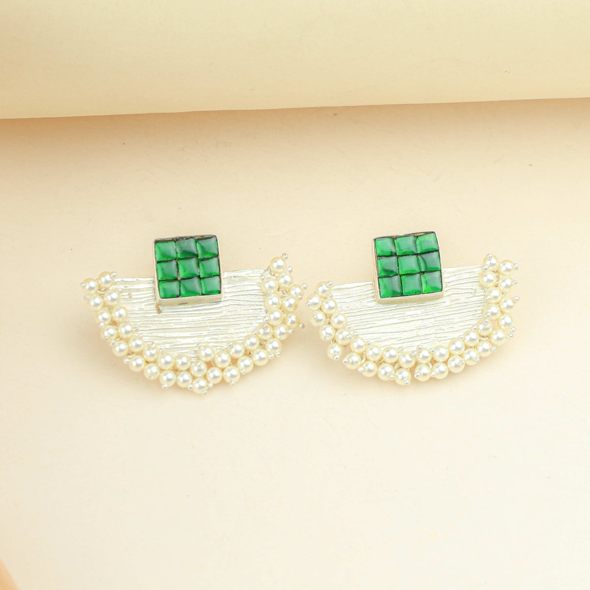 Anokhi Fusion Green Kundan Silver Earrings|925 Silver Earrings