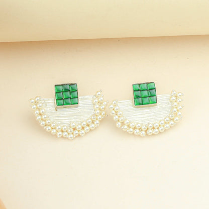 Anokhi Fusion Green Kundan Silver Earrings|925 Silver Earrings