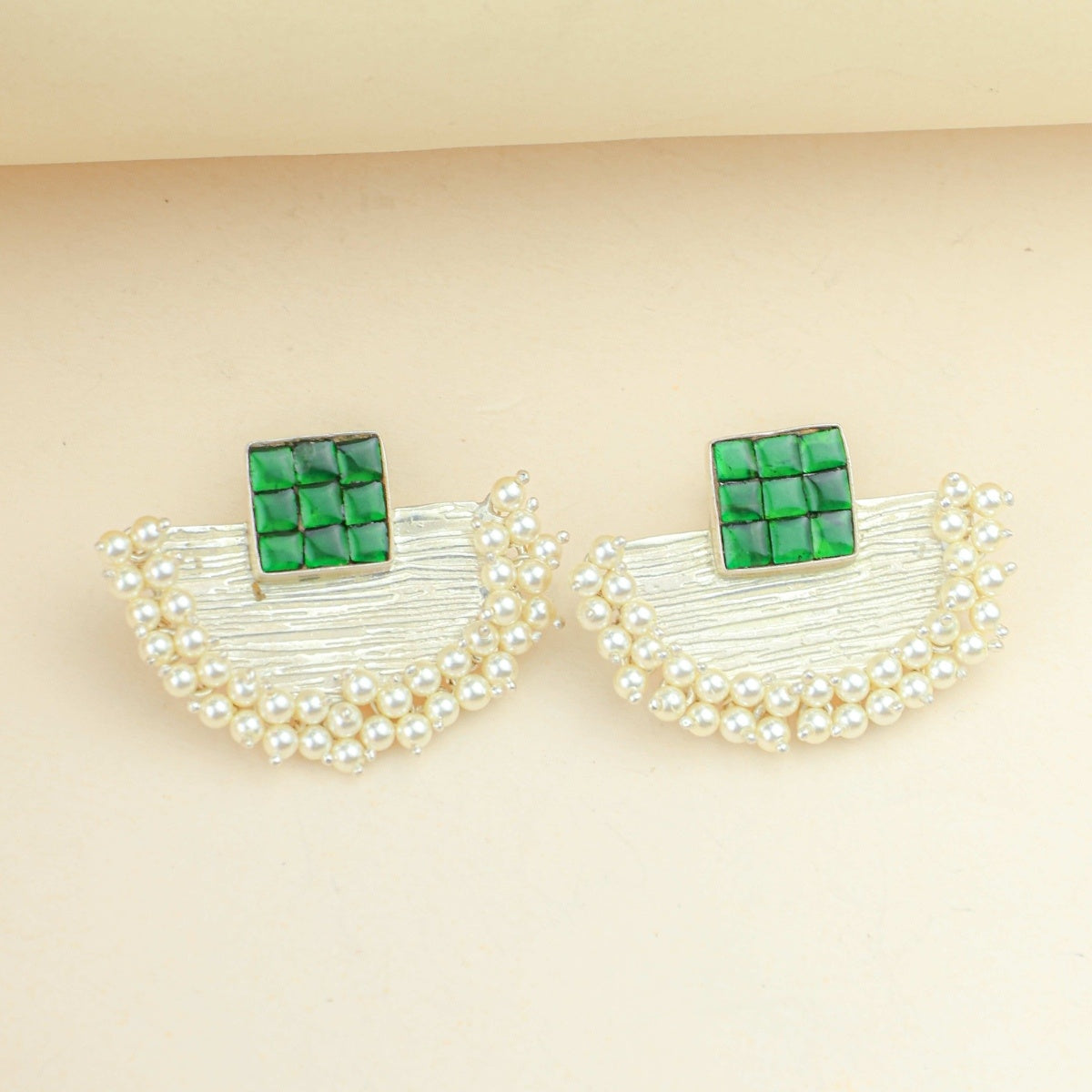 Anokhi Fusion Green Kundan Silver Earrings|925 Silver Earrings