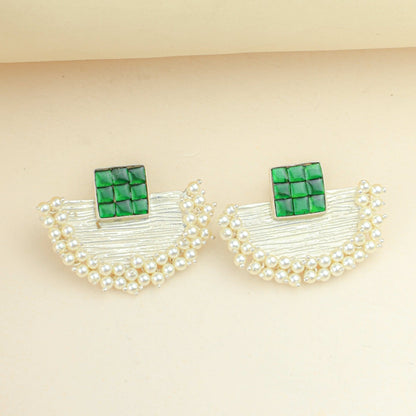 Anokhi Fusion Green Kundan Silver Earrings|925 Silver Earrings