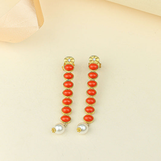 Anokhi Cascading Coral Pearl Drop Earrings – Gold Tone