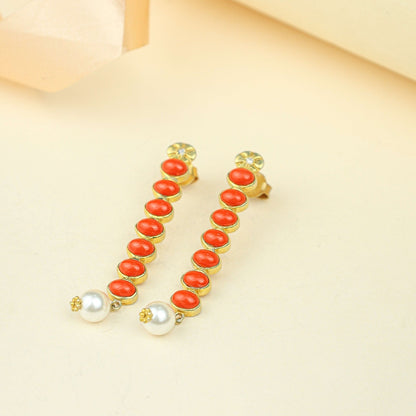 Anokhi Cascading Coral Pearl Drop Earrings – Gold Tone
