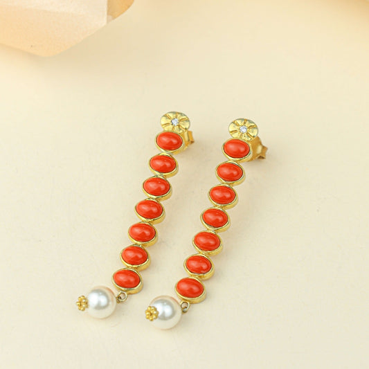 Anokhi Cascading Coral Pearl Drop Earrings – Gold Tone