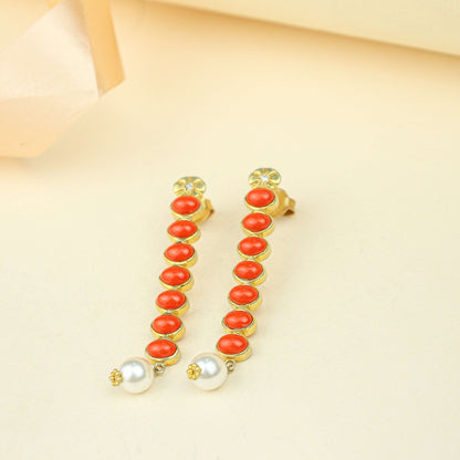 Anokhi Cascading Coral Pearl Drop Earrings – Gold Tone