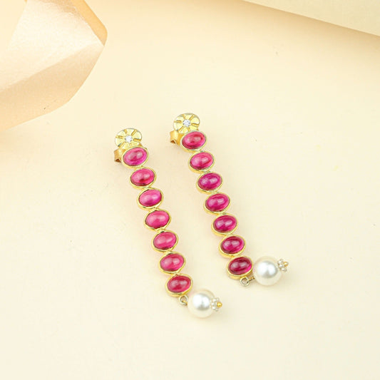 Anokhi Cascading Ruby Pearl Drop Earrings – Gold Tone