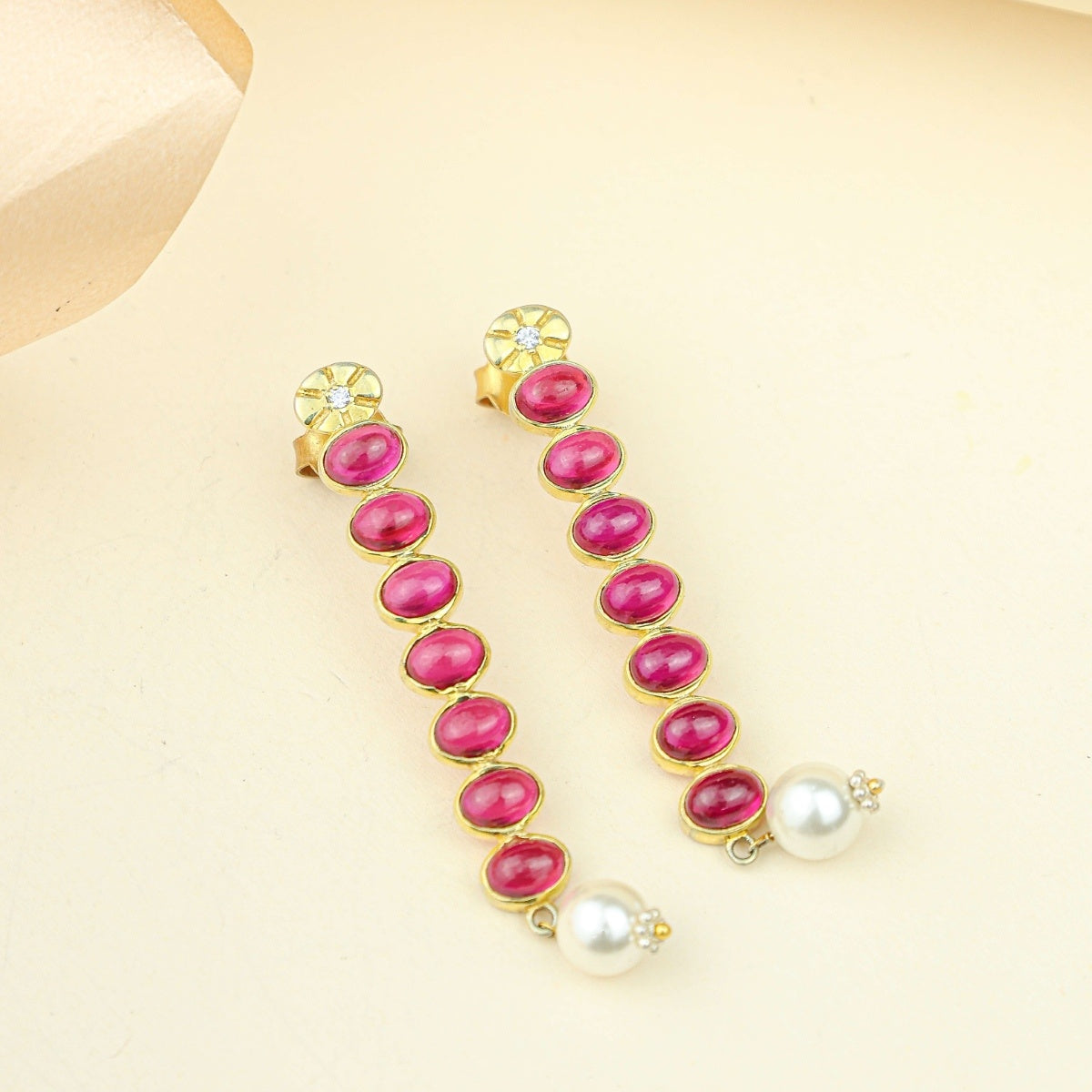 Anokhi Cascading Ruby Pearl Drop Earrings – Gold Tone