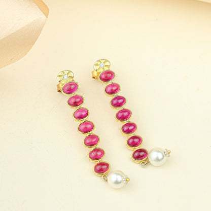 Anokhi Cascading Ruby Pearl Drop Earrings – Gold Tone