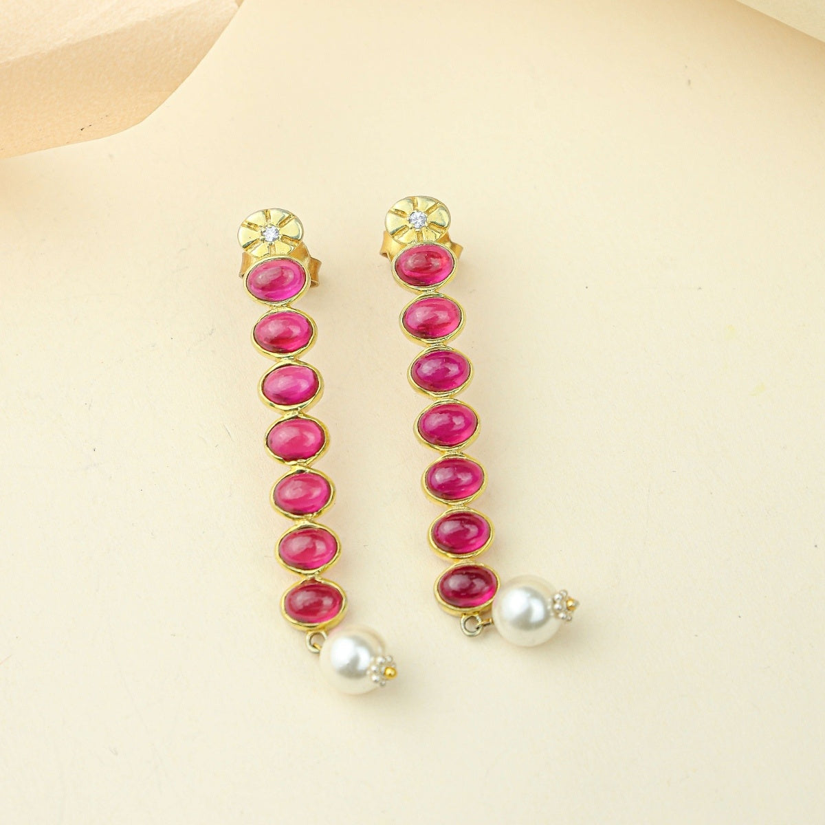 Anokhi Cascading Ruby Pearl Drop Earrings – Gold Tone