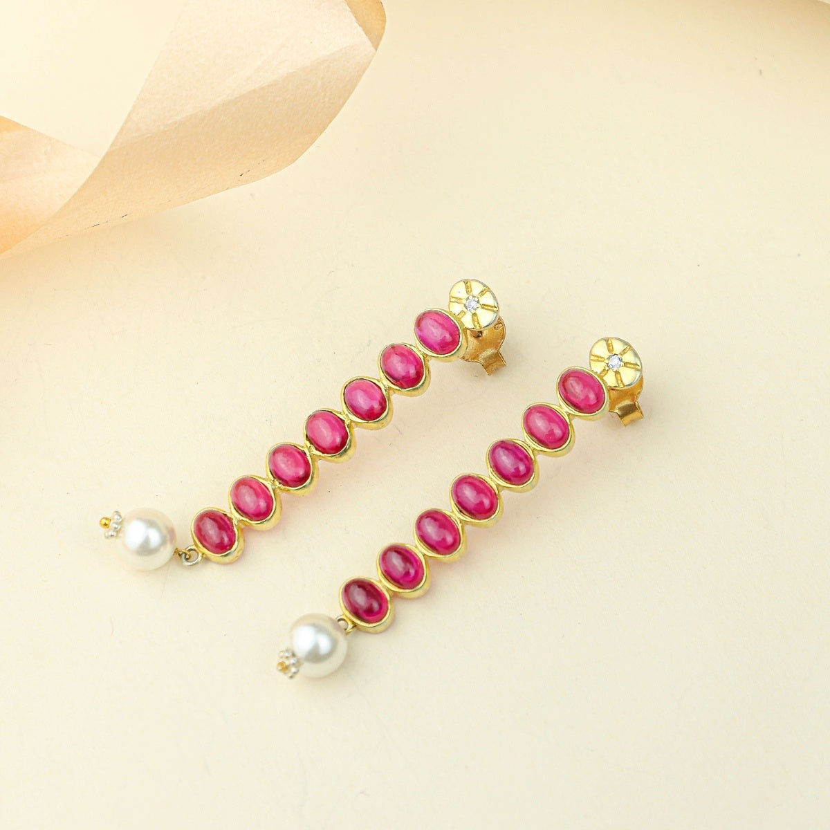 Anokhi Cascading Ruby Pearl Drop Earrings – Gold Tone