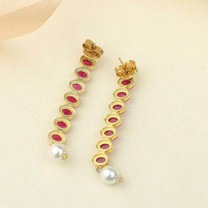 Anokhi Cascading Ruby Pearl Drop Earrings – Gold Tone