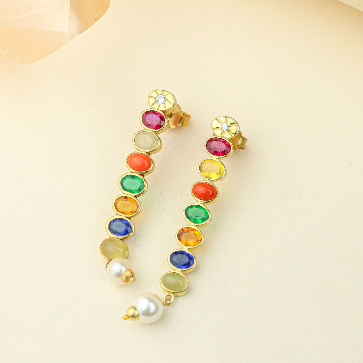 Anokhi Navratna Pearl Drop Earrings – Gold Tone