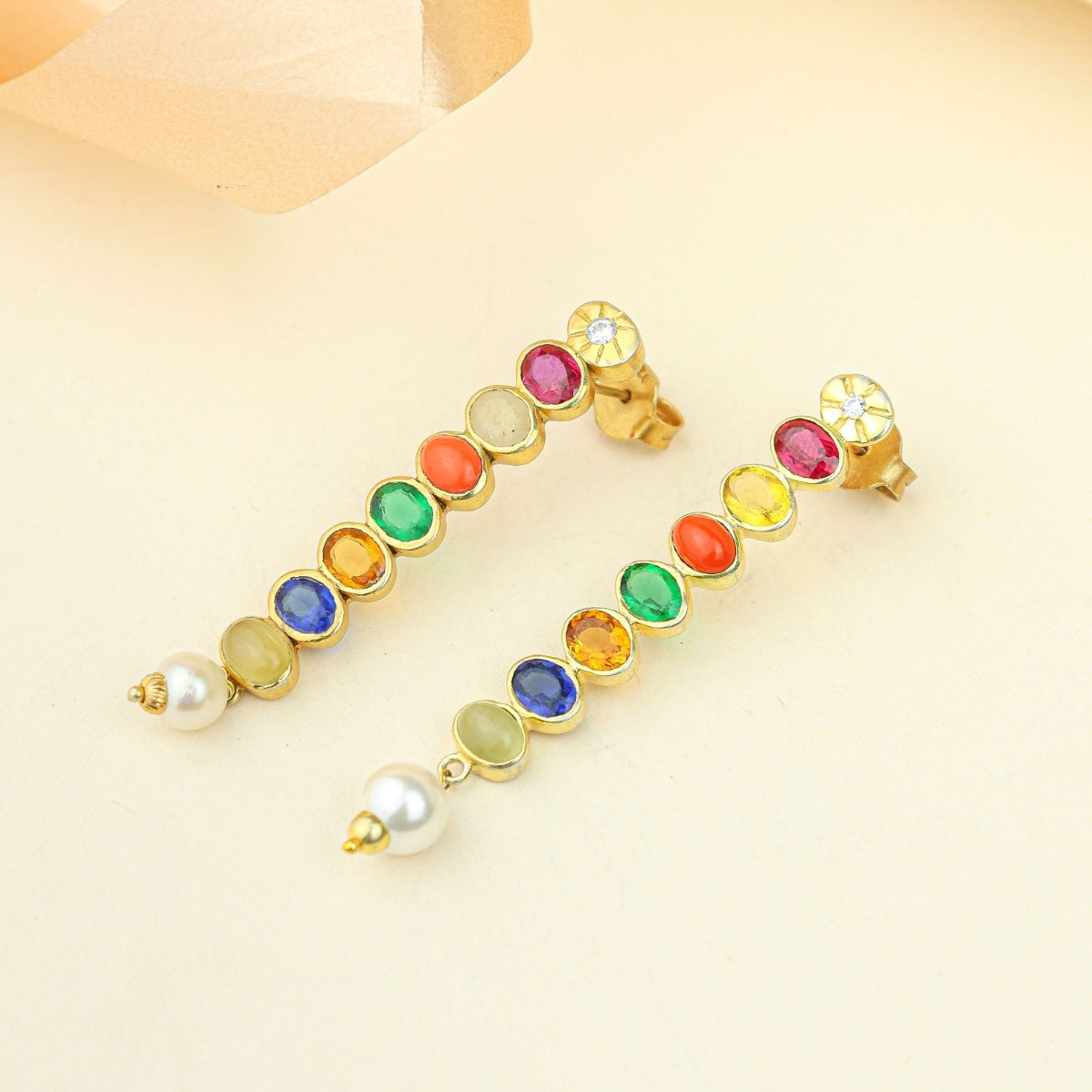 Anokhi Navratna Pearl Drop Earrings – Gold Tone