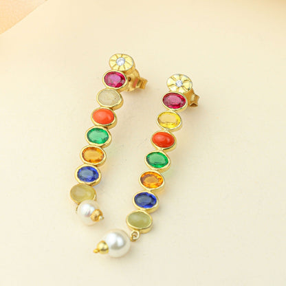 Anokhi Navratna Pearl Drop Earrings – Gold Tone