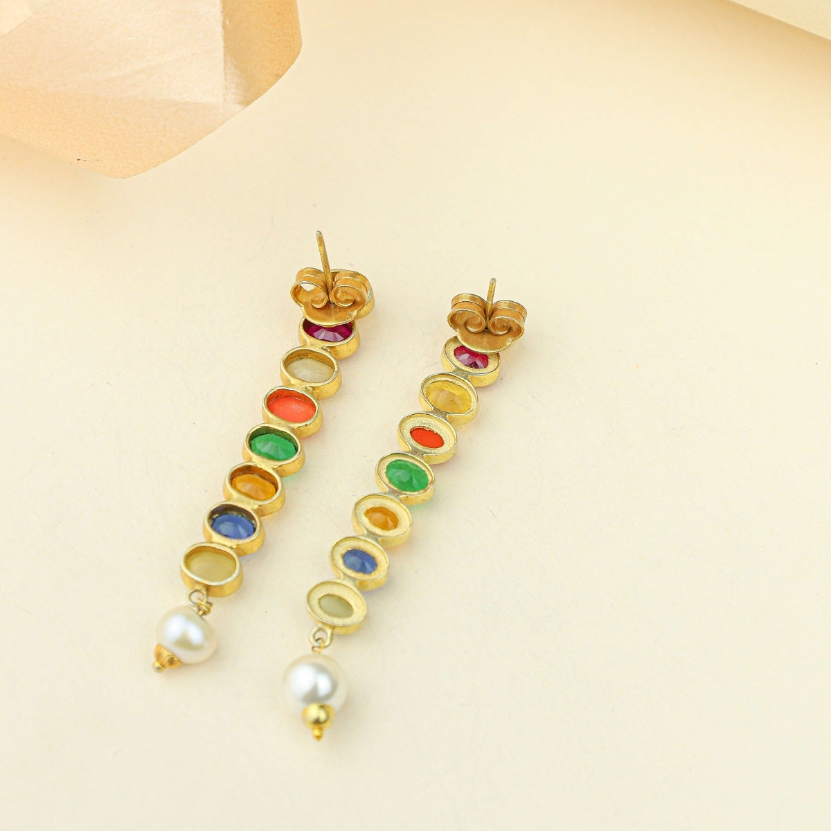 Anokhi Navratna Pearl Drop Earrings – Gold Tone
