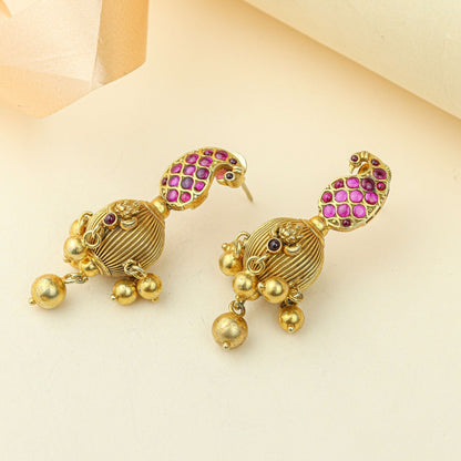 Anokhi Morni Kemp Stone Laxmi Temple Jhumka – Gold Tone