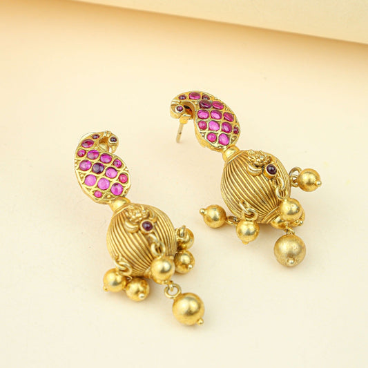 Anokhi Morni Kemp Stone Laxmi Temple Jhumka – Gold Tone