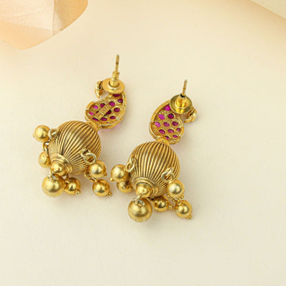 Anokhi Morni Kemp Stone Laxmi Temple Jhumka – Gold Tone