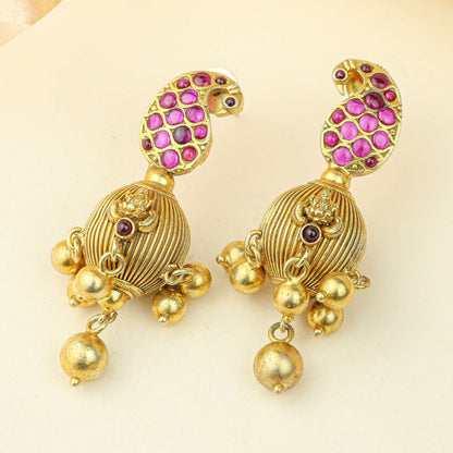 Anokhi Morni Kemp Stone Laxmi Temple Jhumka – Gold Tone