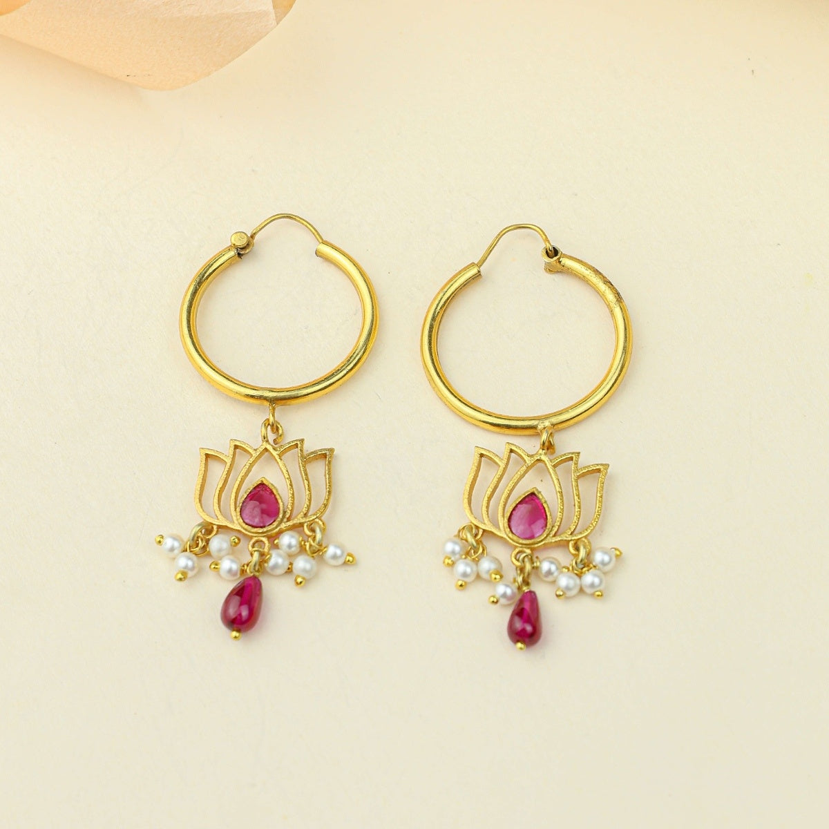 Anokhi Lotus Dangling Hoop Earrings – Gold Tone