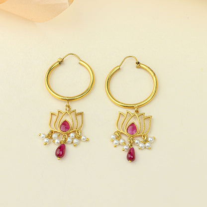 Anokhi Lotus Dangling Hoop Earrings – Gold Tone