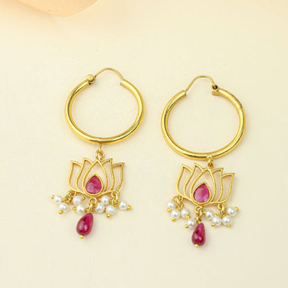 Anokhi Lotus Dangling Hoop Earrings – Gold Tone