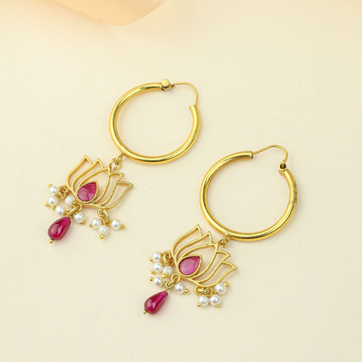 Anokhi Lotus Dangling Hoop Earrings – Gold Tone