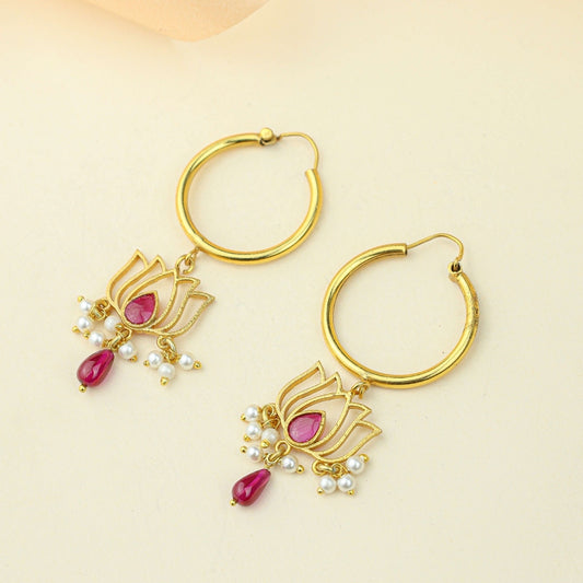 Anokhi Lotus Dangling Hoop Earrings – Gold Tone