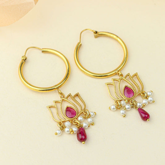Anokhi Lotus Dangling Hoop Earrings – Gold Tone