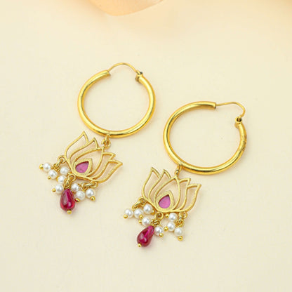 Anokhi Lotus Dangling Hoop Earrings – Gold Tone