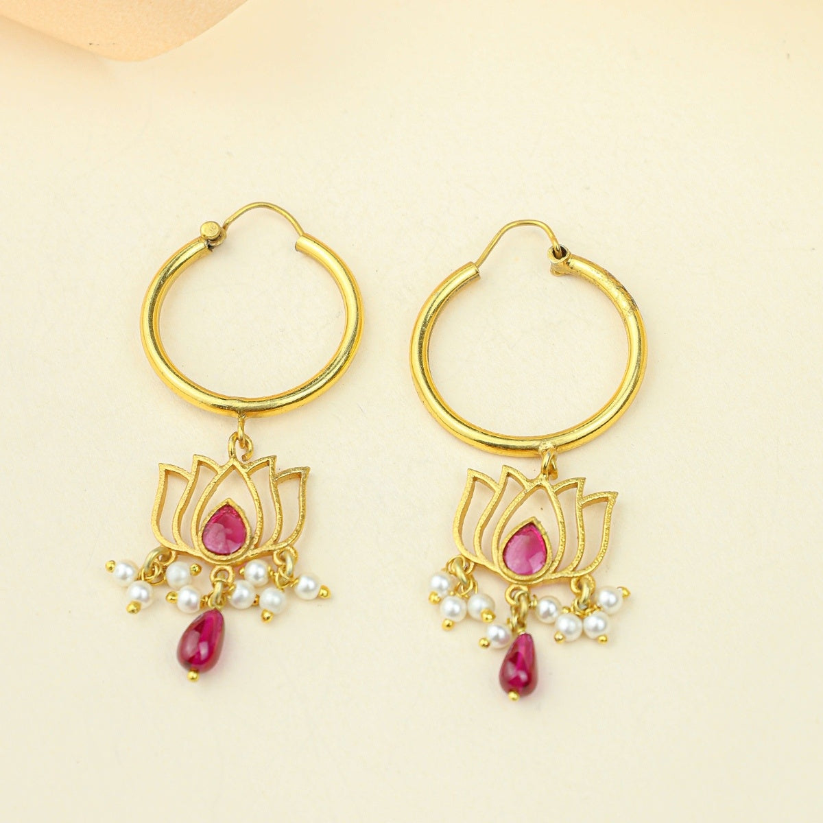Anokhi Lotus Dangling Hoop Earrings – Gold Tone