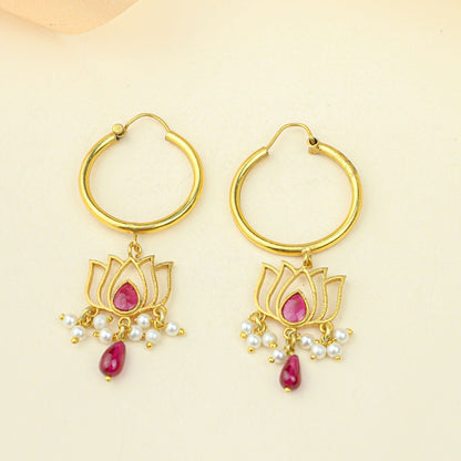 Anokhi Lotus Dangling Hoop Earrings – Gold Tone