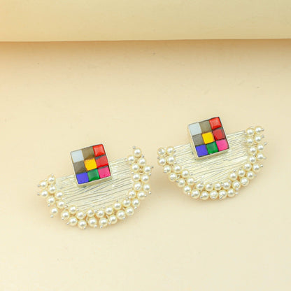 Anokhi Fusion Green Kundan Silver Earrings|925 Silver Earrings