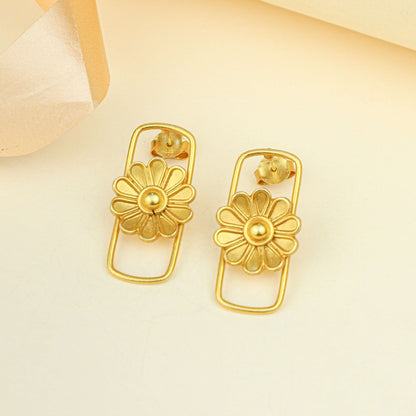 Tridha Daisy Frame Stud Earrings – Gold Tone