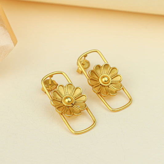 Tridha Daisy Frame Stud Earrings – Gold Tone